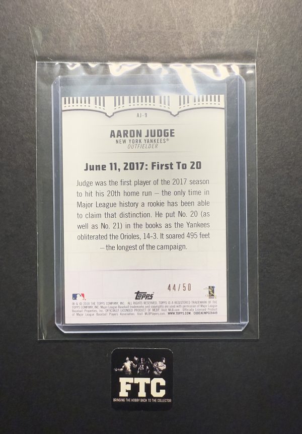 Aaron Judge, 2018 Topps, Highlights, Gold, #'d 44/50, SP - Image 2