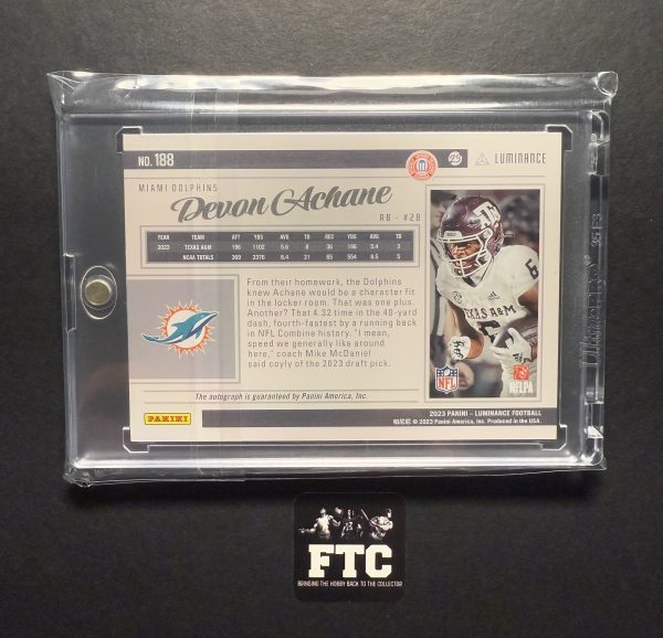 Devon Achane, 2023 Luminance, Blue, AU, #'d 43/50, SP, RC - Image 2
