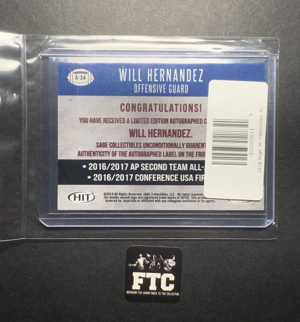 Will Hernandez, 2018 Sage Hit, AU, RC - Image 2