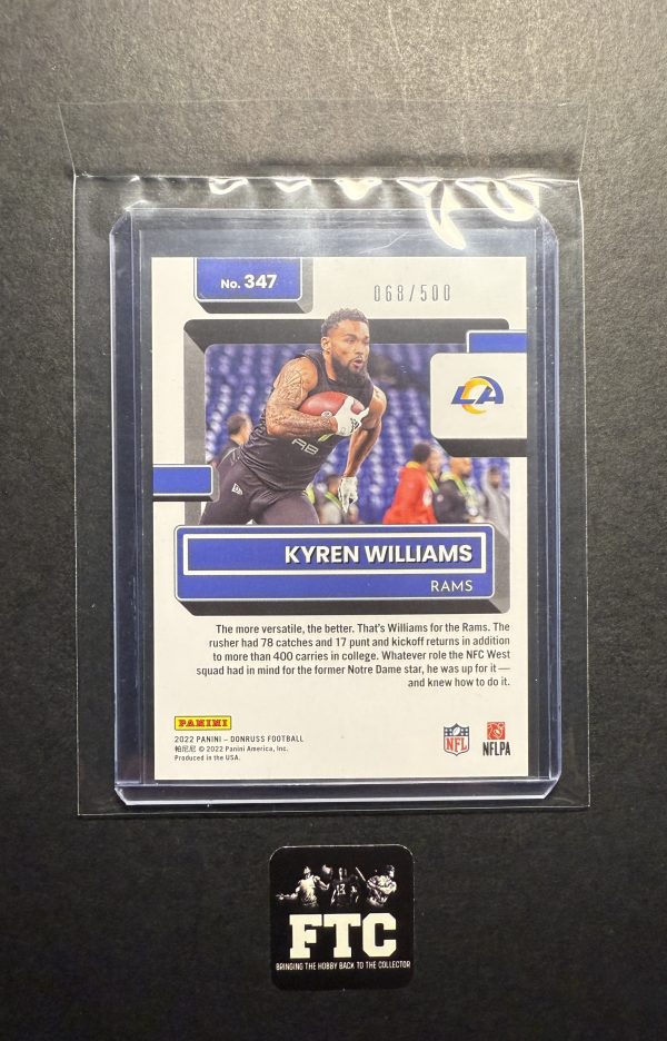 Kyren Williams, 2022 Donruss, Season Stat Line, #'d 68/500, RC - Image 2