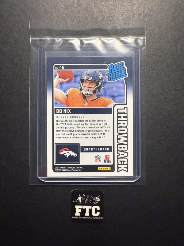 Bo Nix, 2024 Donruss, Throwback, RC - Image 2