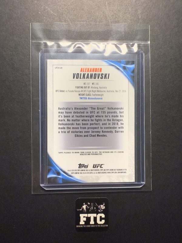 Alexander Volkanovski, 2019 Topps Chrome UFC, Knockout, Refractor, RC - Image 2