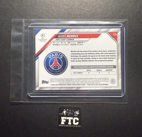Nuno Mendes, 2022 Topps Champion League, Photo Variation, RC - Image 2