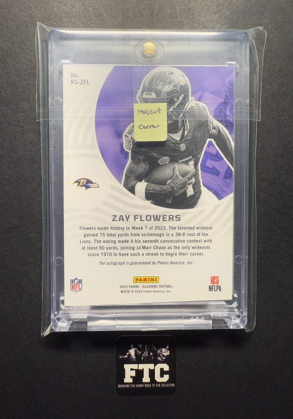 Zay Flowers, 2023 Illusions, Rookie Signs, AU, #'d 48/75, RC, *Miscut* - Image 2