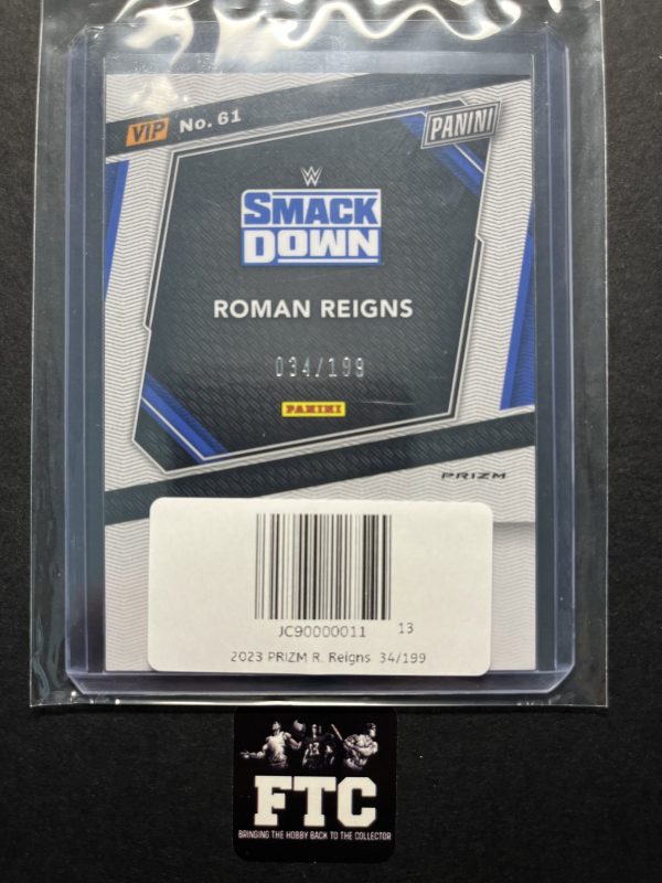 Roman Reigns, 2023 Prizm WWE, Red Sparkle, #'d 34/199 - Image 2