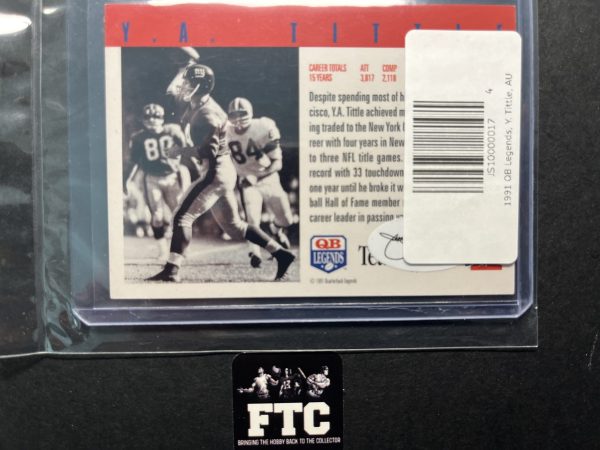 Y.A. Tittle, 1991 QB Legends, AU - Image 2