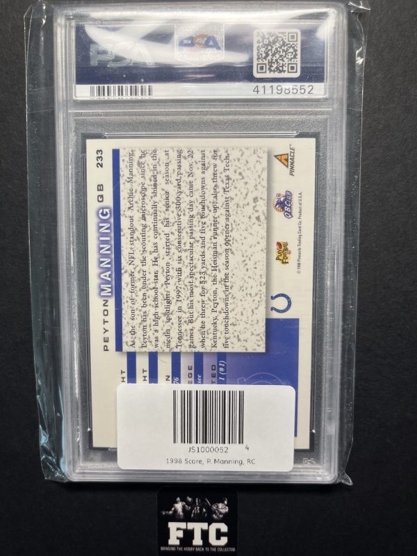 Peyton Manning, 1998 Score, PSA Mint 9, RC - Image 2