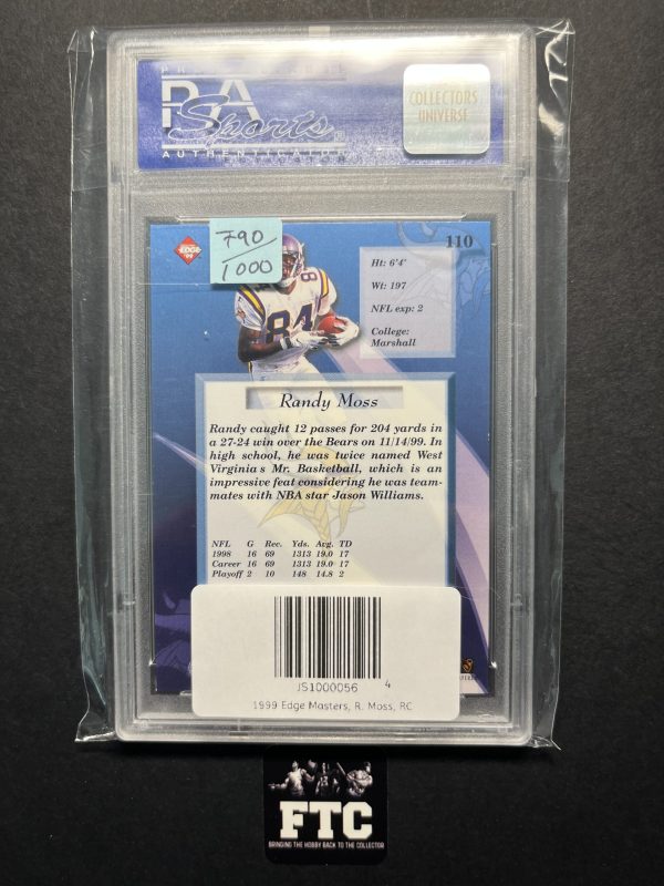 Randy Moss, 1999 Edge Masters, Galvanized, #'d 790/100, RC - Image 2