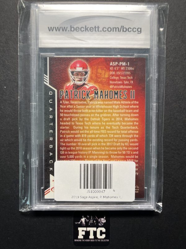 Patrick Mahomes II, 2019 Sage Aspire, BCCG 10-Mint or Better - Image 2