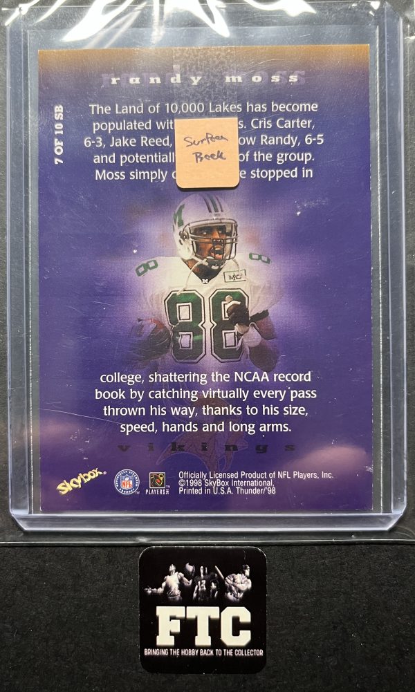 Randy Moss, 1998 Skybox, Thunder Starburst, RC *Back surface issue* - Image 2