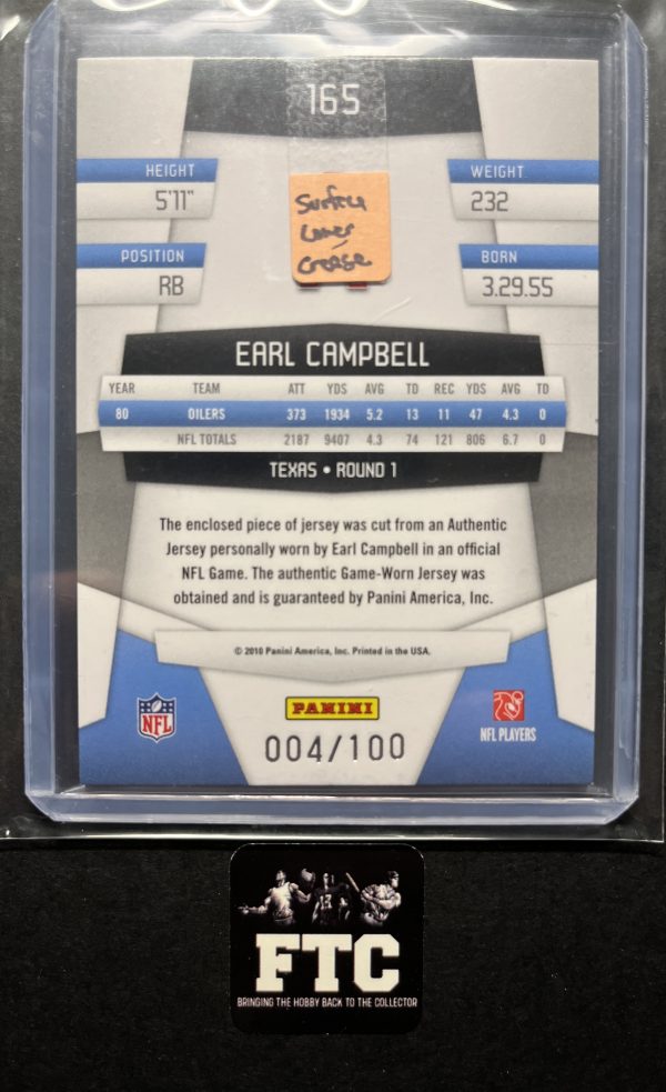 Earl Campbell, 2010 Certified, Immortals Mirror, MEM, #'d 4/100 *Surface crease* - Image 2