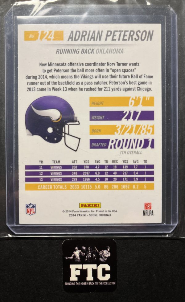 Adrian Peterson, 2014 Score, Blue Showcase, #'d 3/99 - Image 2