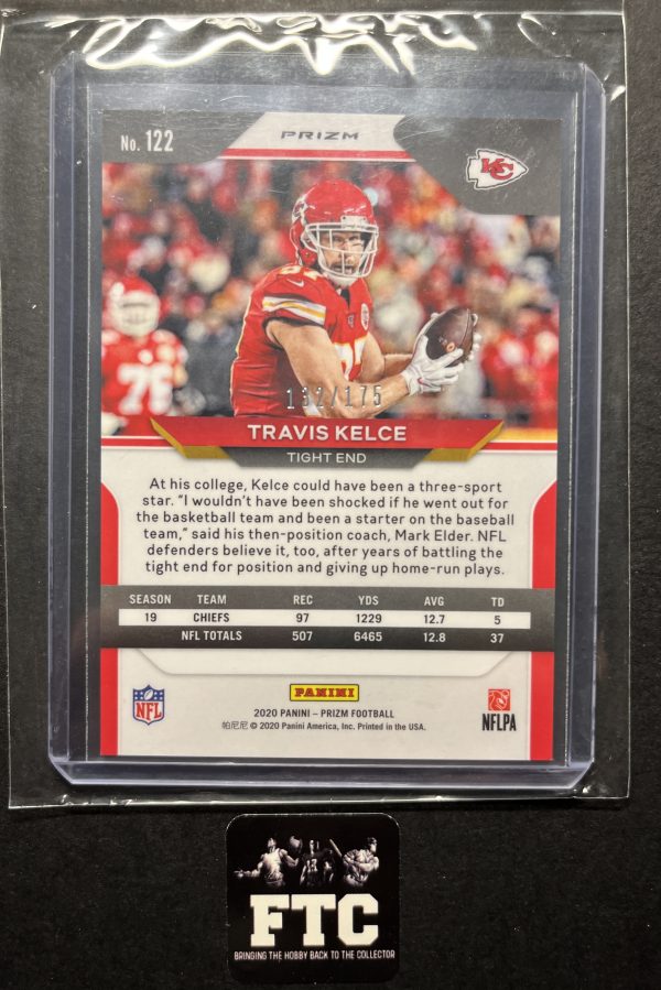 Travis Kelce, 2020 Prizm, Hyper Green, #'d 132/175 - Image 2