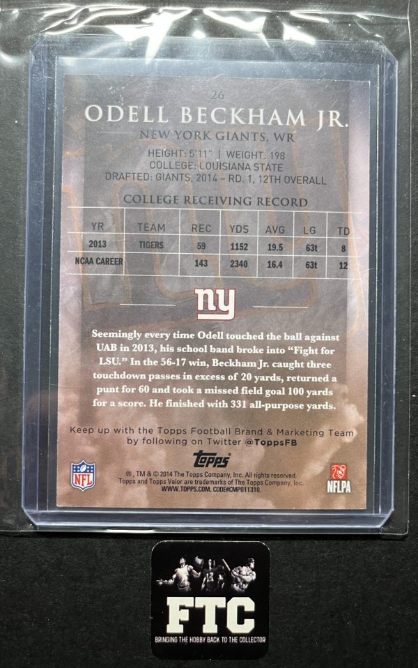 Odell Beckham Jr, 2014 Topps, Valor Speed, #'d 54/399, RC - Image 2