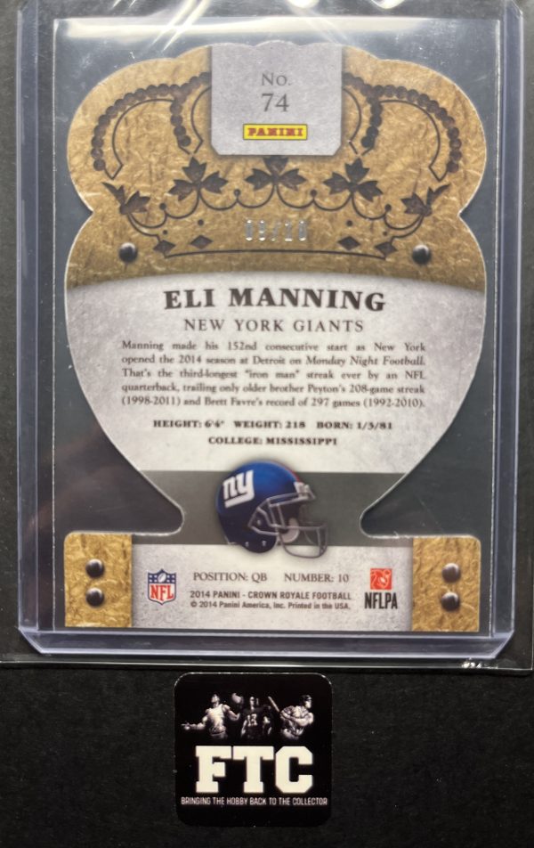 Eli Manning, 2014 Crown Royale, Purple, #'d 9/10, SSP - Image 2