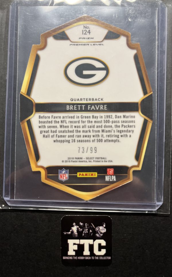 Brett Favre, 2018 Select, Light Blue Prizm Die Cut, #'d 73/99 - Image 2