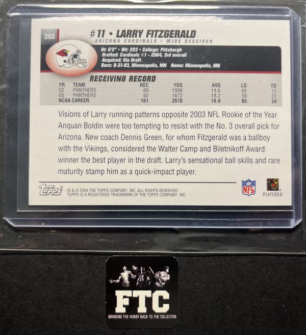 Larry Fitzgerald, 2004 Topps, RC - Image 2