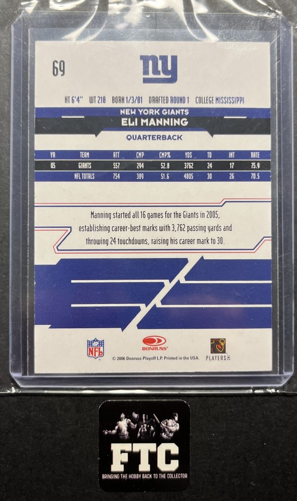 Eli Manning, 2006 Leaf Rookies & Stars, Red Longevity, #'d 10/249 - Image 2