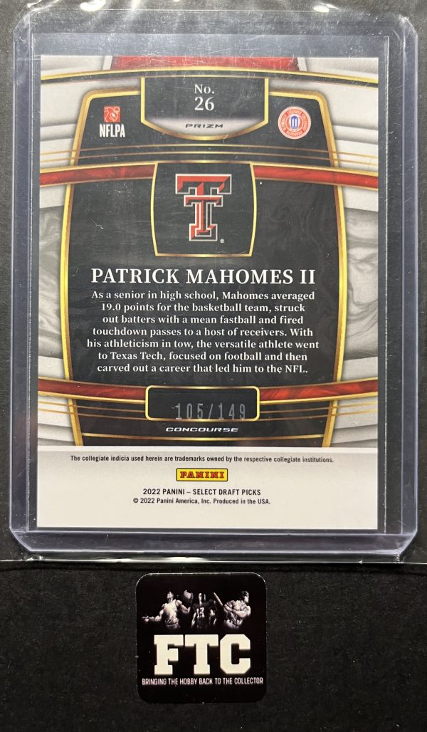 Patrick Mahomes II, 2022 Select Draft Picks, Concourse, Red, #'d 105/149 - Image 2