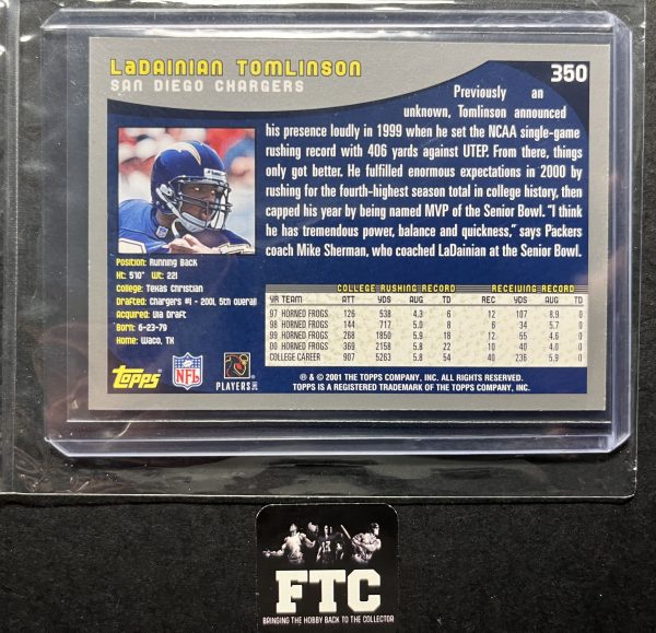 Ladainian Tomlinson, 2001 Topps, Rookie, RC - Image 2