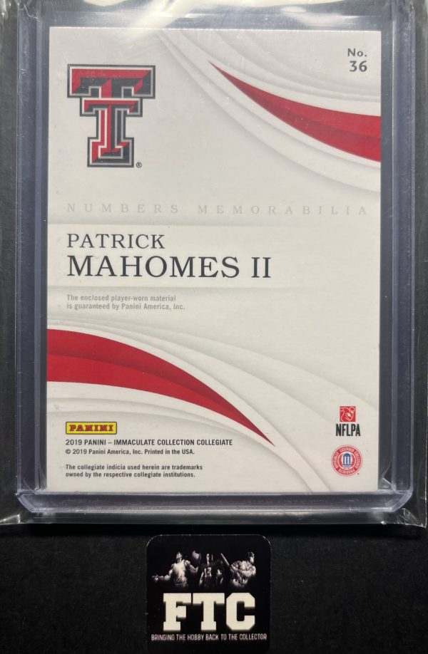 Patrick Mahomes II, 2019 Immaculate, Numbers Memorabilia, MEM, Ser #'d 10/99 - Image 2