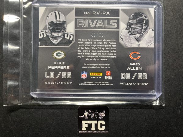 Julius Peppers/Jared Allen, 2015 Spectra, Rivals Neon Blue, MEM, Ser #'d 49/50 - Image 2