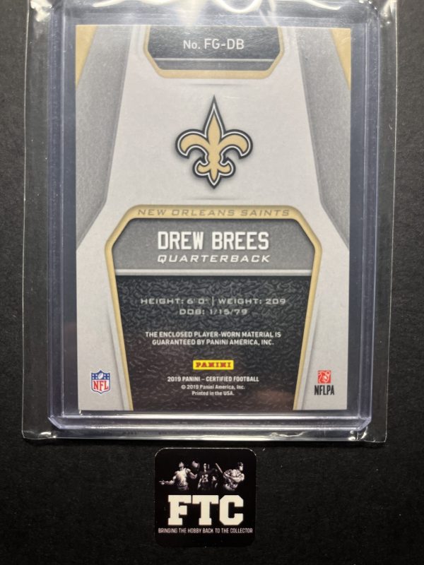 Drew Brees, 2019 Certified, Fabric of the Game, MEM, #'d 40/299 - Image 2