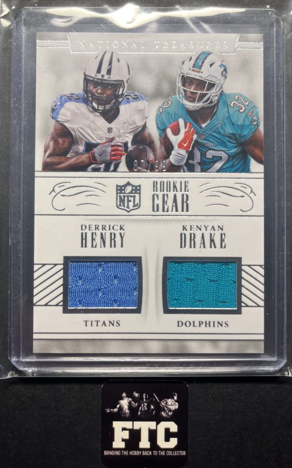 Derrick Henry & Kenyan Drake, 2016 National Treasures, Rookie Gear, MEM, #'d 87/99, RC