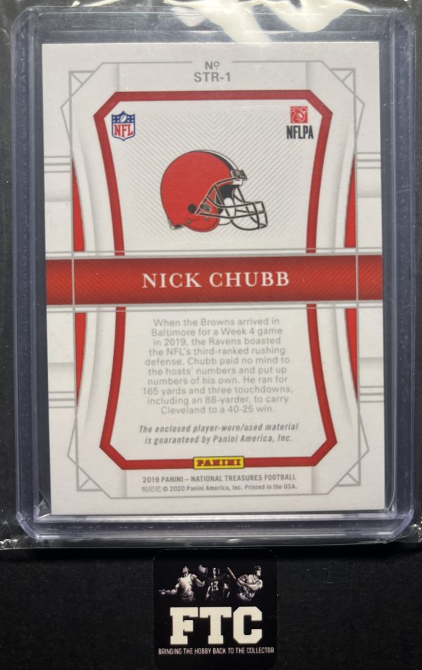 Nick Chubb, 2019 National Treasures, Sunday Treasures, MEM, #'d 17/25, SSP - Image 2