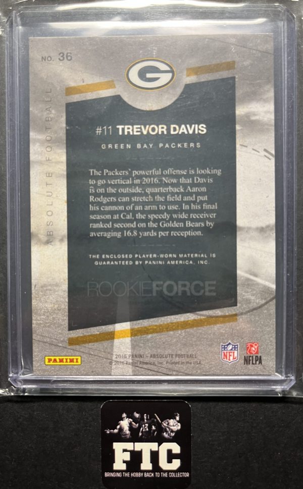 Trevor Davis, 2016 Absolute, Rookie Force, MEM, RC - Image 2