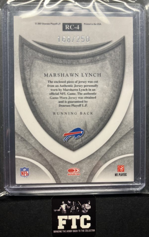 Marshawn Lynch, 2007 Donruss, Rookies & Stars Crusade Green, MEM, #'d 168/250, RC - Image 2