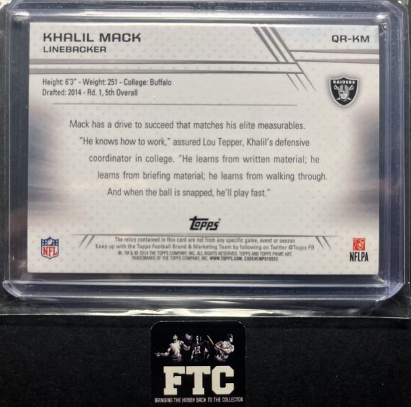 Khalil Mack, 2014 Topps, Prime Quad Patch, MEM, #'d 2/25, SSP, RC - Image 2