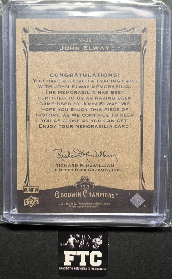 John Elway, 2013 Upper Deck, Goodwin Champions, MEM - Image 2