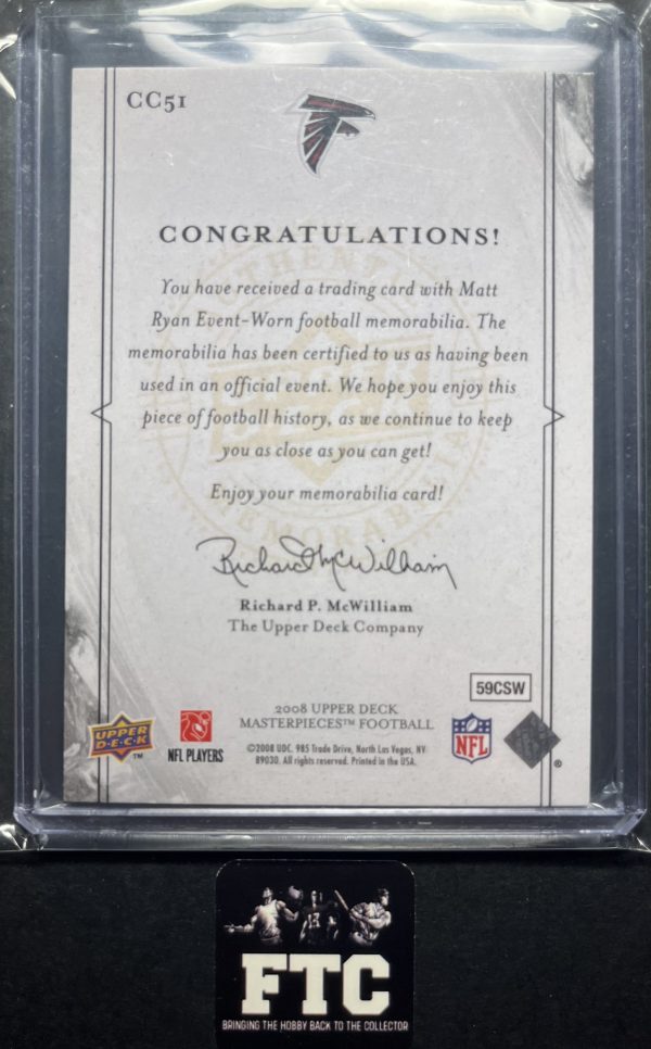 Matt Ryan, 2008 Upper Deck, Masterpieces, MEM - Image 2