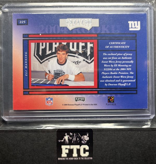 Eli Manning, 2004 Playoff Honors, Rookie Gems, MEM, Ser #'d 597/750, RC - Image 2