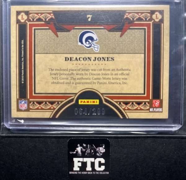 Deacon Jones, 2010 Crown Royale, Living Legends Player Worn, MEM, #'d 64/299 - Image 2