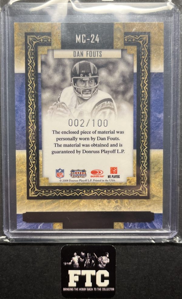 Dan Fouts, 2008 Donruss Sports Legends, Museum Collection, MEM, #'d 2/100 - Image 2