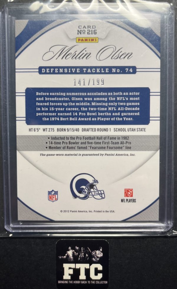 Merlin Olsen, 2012 Certified, Immortals, MEM, #'d 141/199 - Image 2