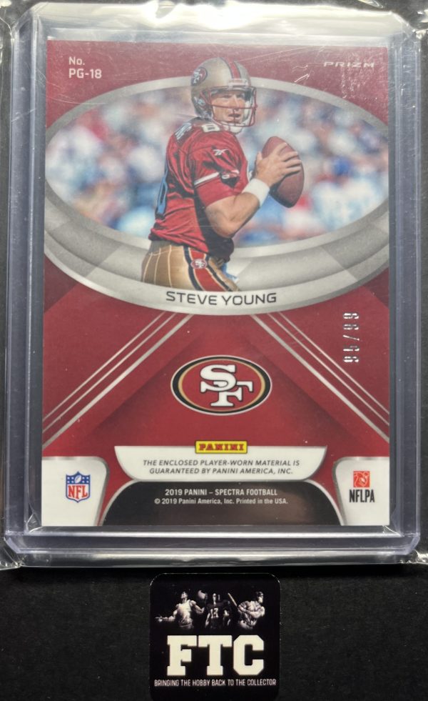 Steve Young, 2019 Spectra, Pillars of the Game Blue Disco, MEM, #'d 95/99 - Image 2