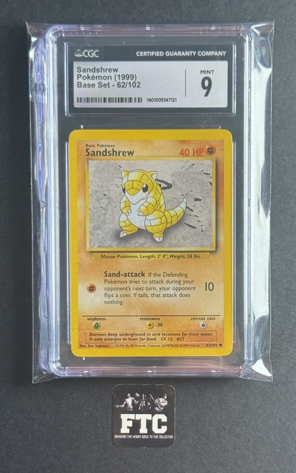 Sandshrew, Pokemon, Base Set, 062/102, CGC 9 - Mint